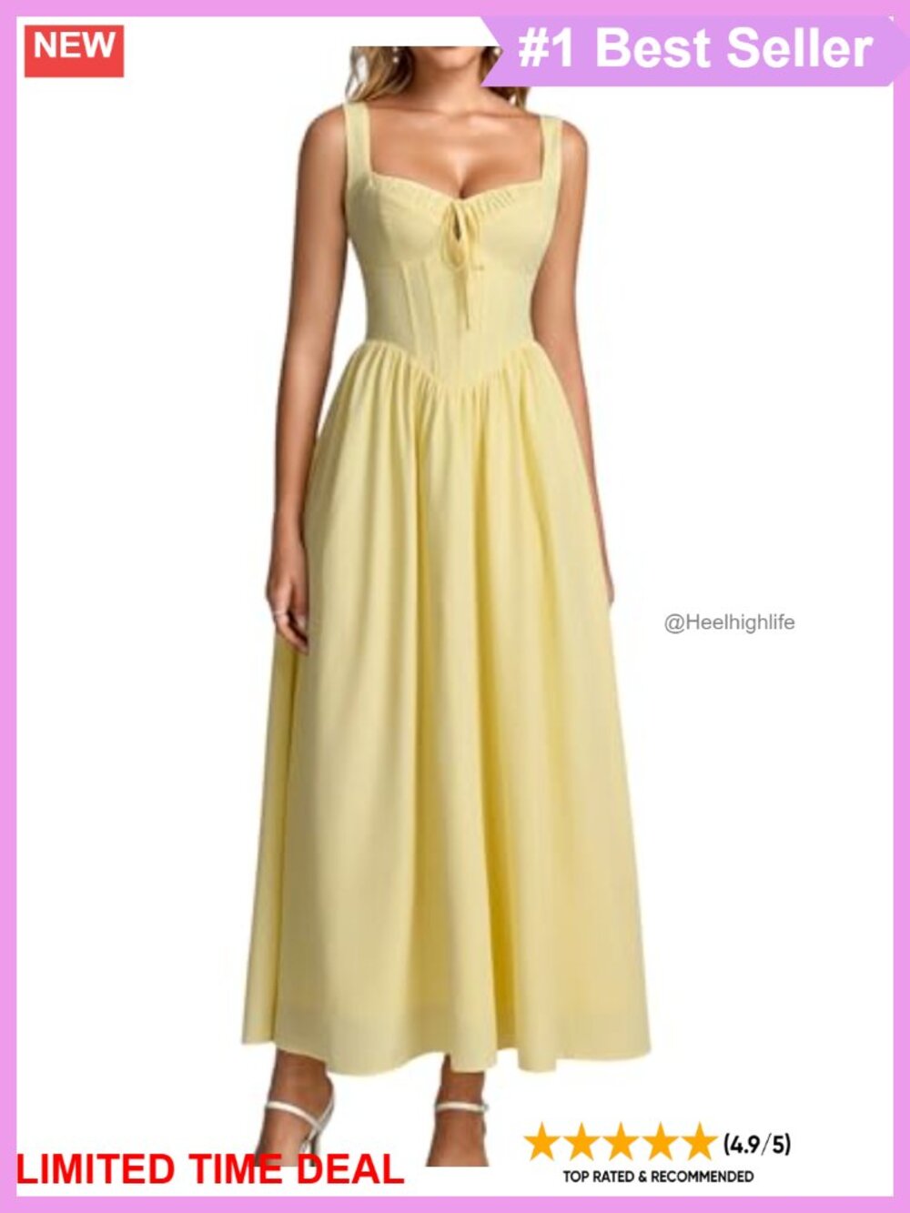 Corset Sweetheart Neck Midi Dress Lace Up Back Flowy A Line